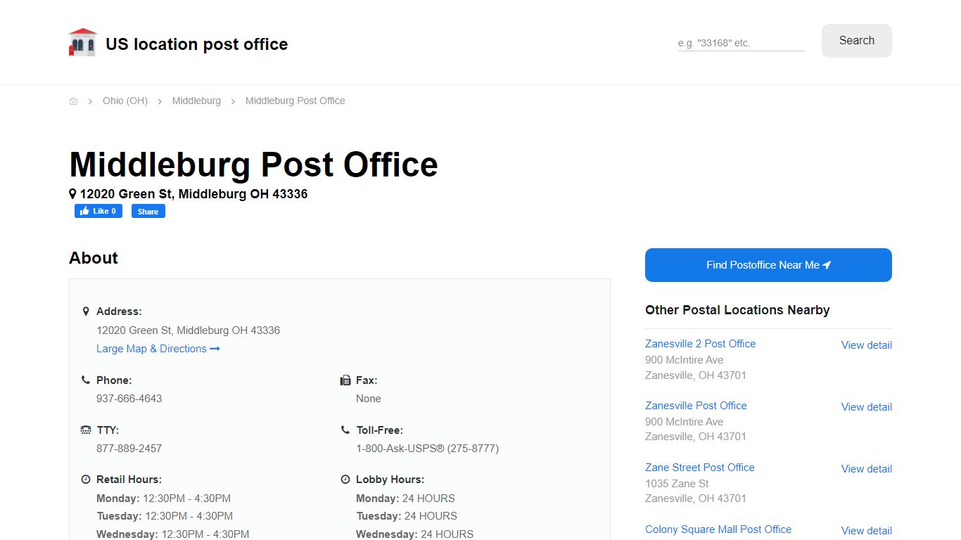 Middleburg Post Office, OH 43336 - Hours Phone Service and Location